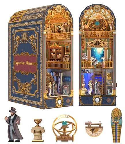 Tonecheer DIY Book Nook Kit mit Staubschutz und LED-Licht, Spacetime Museum 3D Holz Puzzle, bewegliche und rotierende Teile, kreative Buchstütze für Bibliothek, Geschenkideen für Erwachsene