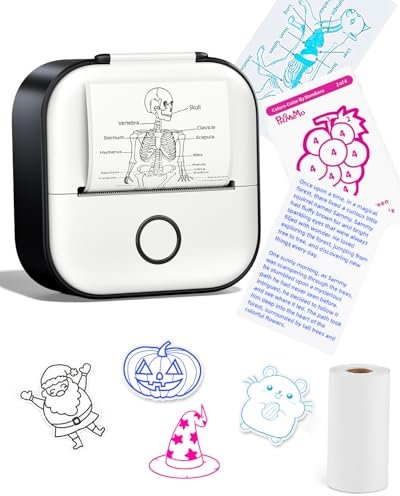 Memoking Mini Imprimante - Print Pods T02 Thermal Printer Mini Thermique Portable de Poche Imprimante sans Encre pour Carte Mémoire Anatomique, Journal, Notes, Photos, Diagrammes, DIY, Noir