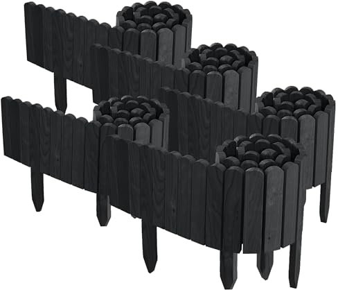 Floranica 10 m Beeteinfassung Flexibler Holzzaun 5 St. 2 m x 20 cm Anthrazit Steckzaun aus Kiefernholz Rasenkante Teichzaun Rollboard 5 tlg Erweiterbares Zaunset für Garten