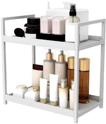 Vuggdt 2 Tier Desk Shelf Organiser | countertops Cosmetics Storage Rack | Metal Desktop Storage Shelf | Removable Desk Storage Organizer For Kitchen, Bathroom, Bedroom