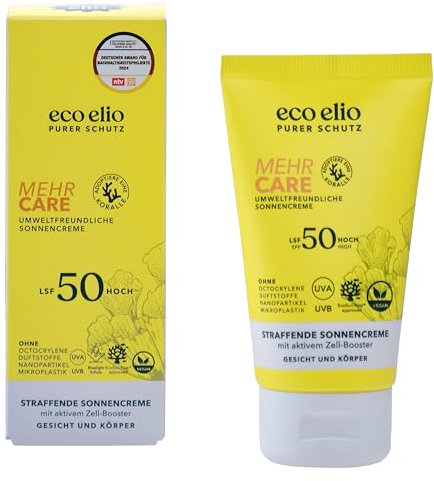eco elio LSF 50 nachhaltige Sonnencreme 75ml Mehr Care I Sonnencreme ohne Octocrylene und Mikroplastik I Sunscreen Face Sonnencreme Gesicht 50 I Sonnenschutz parfümfrei I Sonnencreme Körper 50