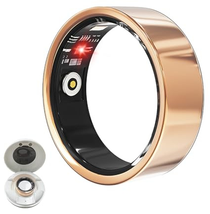 LONGLU Smart ring för män kvinnor, fitness-tracker-ring med hjärtfrekvens/blodtryck/syrem/sömn/sport/IP68 vattentät, hälsospårare för iPhone och Android (guld, 12)