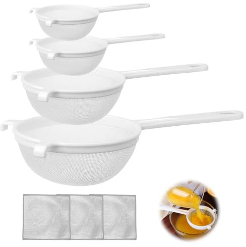 Set de coladores 4 piezas, Colador de té 8 cm, Colador doméstico ø 14 cm ø 10 cm ø 18 cm, Spezial, Plástico, Blanco
