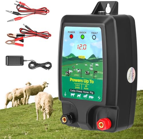 GJCrafts Weidezaungerät 10km Reichweite, 1.5-2J - Elektrozaun Energizer für Nutztiere & Haustiere - 3-Fach Stromversorgung (230V/12V/Solar) - IP45 wasserdicht - inkl. Montagematerial