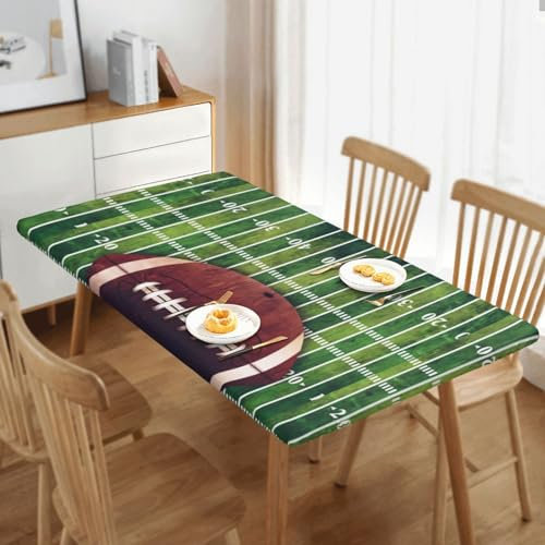 Naluecess American Football Feld und Ball, elastische Kanten, rechteckige Tischdecke, wasserdicht, für Picknick, Camping, 76 x 152 cm, American Football Feld und Ball