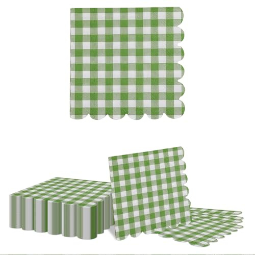 Kotkiddy 40 serviettes en papier vert à carreaux avec bord ondulé Serviettes jetables 33 x 33 cm Décoration de table Décoration de fête pour anniversaire mariage baby sho
