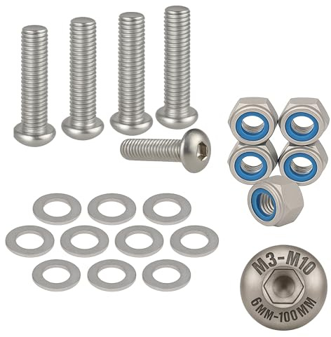 M3 x 20mm Hex Socket Button Head Nuts and Bolts and Washers Set (5PK) A2 Stainless Steel, Fully Threaded Screws For Construction, Automotive, Machinery