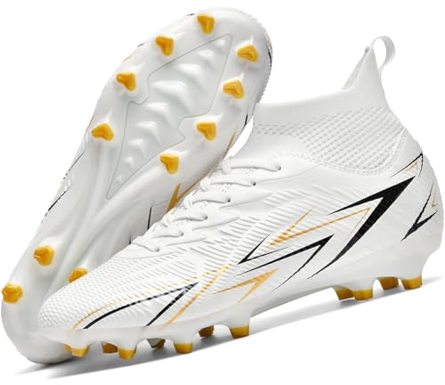 situkeke Mens Football Boots Spike High Top Football Shoes Astro Turf Trainers AG FG Soccer Cleats Boys Professional Athletic Shoes,White,EU40