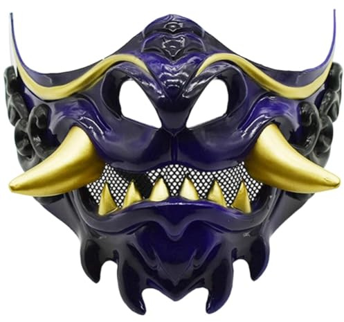 Keuyeo Samurai Oni Halbgesichtsmasken Kunststoff Dämon Hannya Maske Japanische Kriegermaske Für Halloween Kostüm Cosplay Party Requisiten