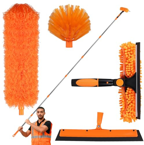 LALAGO Plumero Atrapapolvo, Kit de Limpieza de limpiaparabrisas 2 en 1, Plumero Telescopico Extensible de 1,5 a 4,5 m, Atrapapolvo Microfibra para Limpieza Techo,Ventiladores de Techo Alto (Set B)
