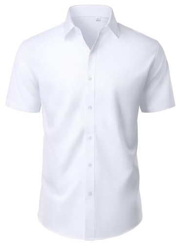 J.VER 4-Way Stretch Short Sleeve Shirts Men Business Casual Dress Shirts | Non Iron Work Wear, Summer Breathable Fabric, Office Formal Outfit, Classic Regular Fit, Spread Collar, Button Down Shirt