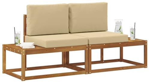 vidaXL Outdoor End Sofa 2 Stück Natur und Beige Massivholz Akazie, Balkonmöbel, modernes Akazienholz, langlebiges wetterbeständiges Design, vielseitig für den Außenbereich