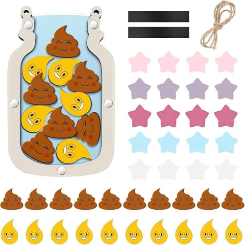 Toilet Training Reward Chart, Potty Training Chart with Reward Jar, Star Jar System for Positive Reinforcement, Potty Training Reward Chart, 18-Piece Behaviour Incentive Set