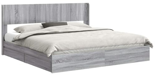 vidaXL Bettgestell mit Stauraum und Kopfteil 3 pcs Holzwerkstoff, Moderner Stauraum-Bett, rechteckiger Rahmen, Elegantes Kopfteil, minimalistischer Stil, praktisches Möbelstück