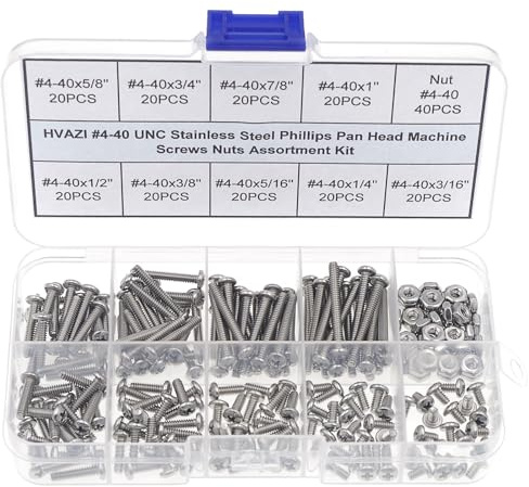 HVAZI #4-40 UNC Stainless Steel Phillips Pan Head Machine Screws Nuts Assortment Kit