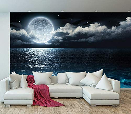 amazingsticker Sea Beach Night Moon Clouds Stars Wall Mural Photo Wallpaper Bedroom Decoration Poster Wall Covering 315x215cm