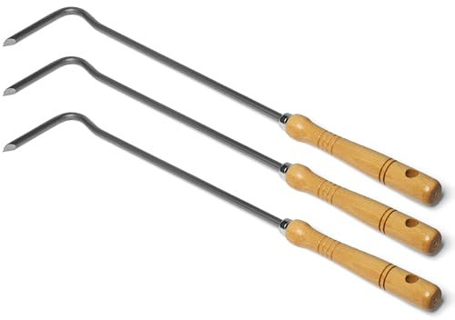 Lot de 3 crochets de feu avec poignée en bois pour tirer, grattoir, grattoir, grattoir, grattoir à cendres (3, crochets à feu)