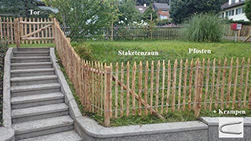 Gartenwelt Riegelsberger Premium Staketenzaun aus Kastanie Komplettset Kastanienzaun Rollzaun Lattenabstand 4-6 cm Zaunlänge 10 m Höhe 120 cm inkl. Pfosten Tor H120xB100cm & Krampen
