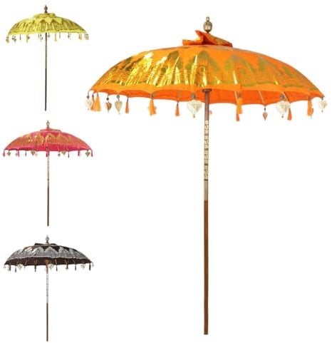 Oriental Galerie Bali Sonnenschirm Balinesischer Garten Schirm Baumwolle Handarbeit Retro Vintage Dekoschirm 2-teilig ca.180 cm Doppelte Bemalung, Farbe:Nr.2