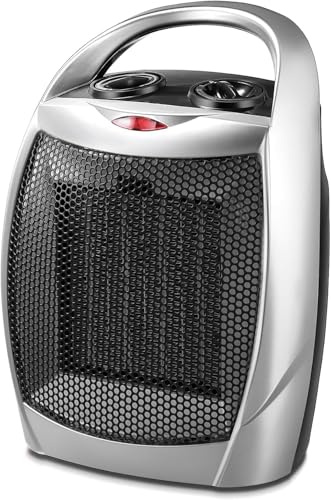 Kismile Small Electric Space Heater,Portable Ceramic Space Heater Fan for Office with Adjustable Thermostat and Overheat Protection ETL Listed for Kitchen, 750W/1500W(Silver)