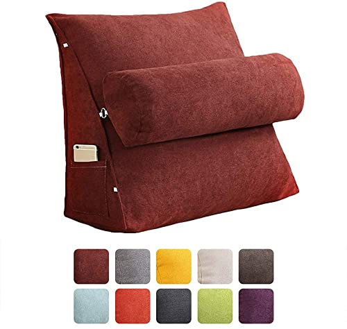 Nicole Knupfer Lesekissen Rückenkissen Kissen Dreieck Rückenlehne Keilkissen Taille Kissen Sofa Bürostuhl Lesen Bett Kissen Keilkissen mit Nackenrolle Fernsehkissen (Weinrot,45x45x20cm)