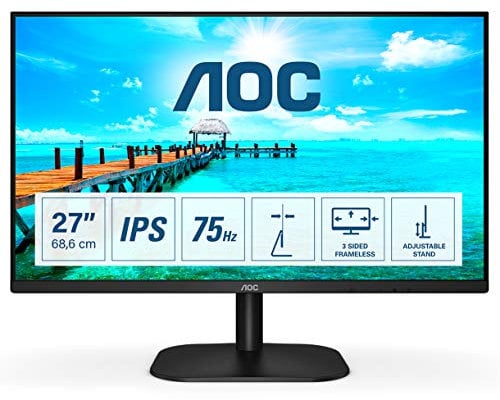 AOC 27B2DA - Monitor FHD da 27 pollici IPS, AdaptiveSync (1920 x 1080, 75 Hz, VGA, DVI, HDMI), colore: Nero