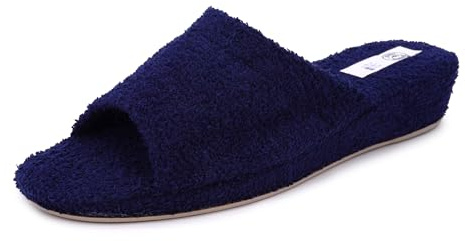 JOMIX Pantuflas Mujer de Toalla con Cuña Zapatillas Casa Abiertas Plantilla Suave y Acolchada Lavables en Lavadora Perfectas para Primavera Verano SPA Hotel e Invitados ITD1576 Marino 38
