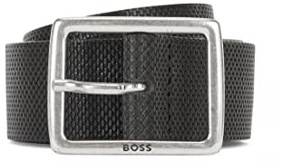 BOSS Herren Rudolf-Cv Sz35 Gürtel aus geprägtem italienischem Leder mit eckiger Schließe Schwarz 95