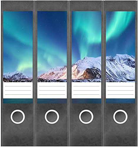 Etiketten für Ordner | Berge Nordlichter Island | 4 breite Aufkleber für Ordnerrücken | Selbstklebende Design Ordneretiketten Rückenschilder