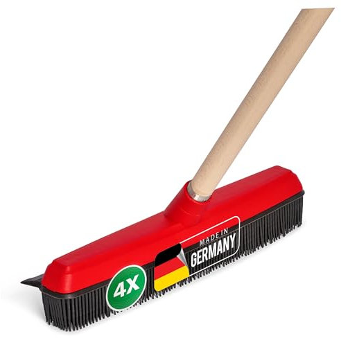 Novaliv 4 escobas de goma con mango, color rojo, mango de madera, escoba corrugada para cocina, escoba para el hogar