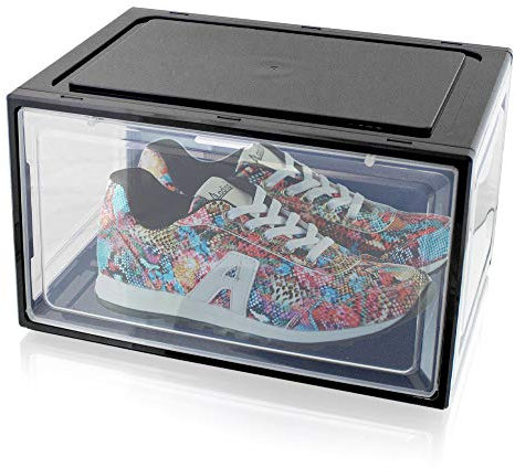 BITUXX LEX21 Schuhbox Stapelbar Aufbewahrungsbox Kunststoffbox Schuhkasten Schuhkarton Schuhorganizer bis Gr.47 (Schwarz, 1 Stück)