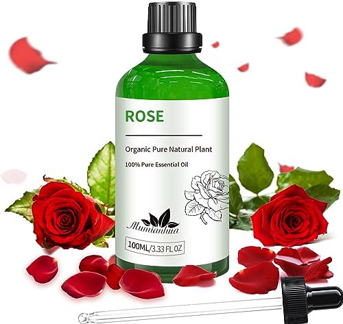 Rose Essential Oil Pure Mumianhua Therapeutic Grade Rose Oil Natural Aromatherapy for Skin, Hair & Large Room Diffuser | Bulk Steam Distilled for Candle Making, Laundry & Home Scent 100ml