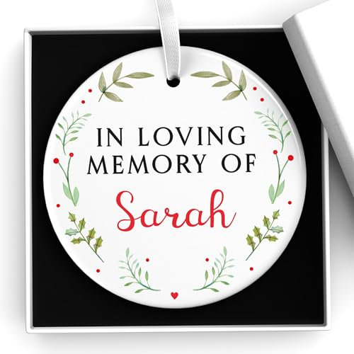 Luxury In Loving Memory at Christmas Bauble, Personalised Remembrance Memorial Tree Decoration, In Loving Memory Of Gift, Printed Ceramic Ornament Baubles, With Gift Box