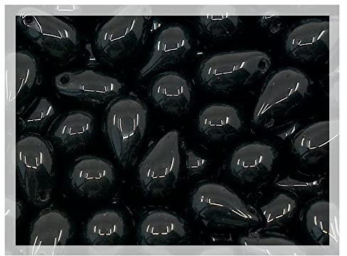 Czech 50-Piece Glass Beads, 6x9mm, Teardrop Jet Black Opaque
