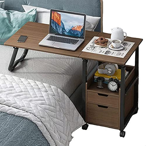 HUUG Klappbarer Betttisch, höhenverstellbar, Nachttisch mit Rollen, Krankenhaus, Stilltisch für Arbeiten, Esszimmer, Studium, Braun