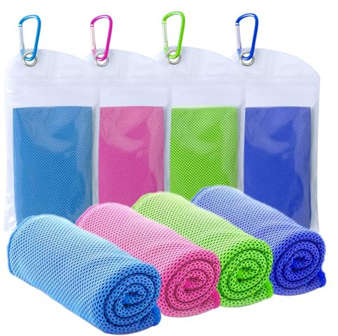 SZELAM [4er-Pack] Kühlendes Handtuch (101.6x30.5 cm) Schweißhandtuch, coole Lappen für Hals, Eishandtuch für Sport, Yoga, Reisen, Strand, Camping, Kreuzfahrt, nasse Handtücher, kühl für den Hals