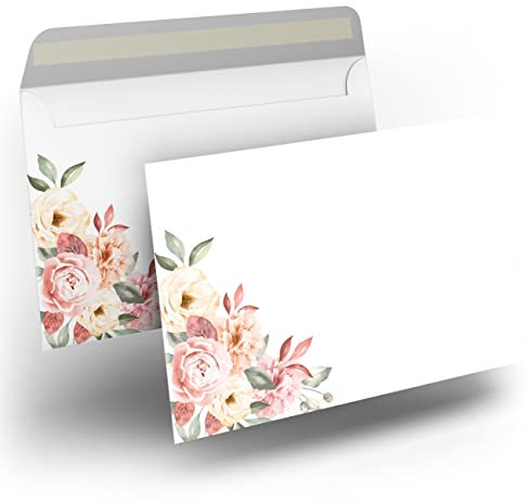 Briefumschlag C6 Haftklebend Selbstklebende 25-50 Stück Briefumschläge Kuvert Briefkuvert bedruckt Rosen Rosa Vintage 80 g/m² 114 x 162 mm Hochzeit Geburtstag Grußkarten Einladung Danksagung (25)