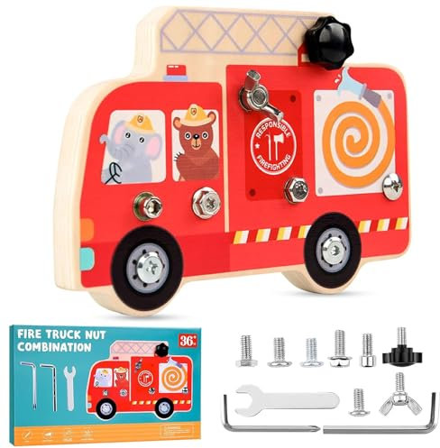 Giugio Montessori Spielzeug, Montessori Holz Schraubbrett, Feuerwehr Spielzeug, Schrauben Spielzeugs, Holz Schraubenbretter Kinder Sensorisches Lernspielzeug Geschenke für Mädchen Junge 3 4 5 6 Jahre