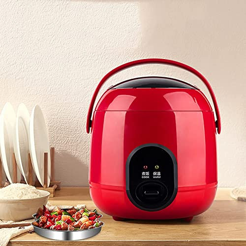 oUyOo Olla Arrocera Pequeña 1.2L Olla Arrocera Eléctrica Olla Interior Antiadherente Completamente Automática para 1-2 Personas,Rojo