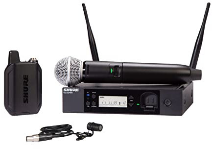 Shure GLXD124R+/85 Dual Band Pro Digital Wireless Mikrofonsystem - 12-Stunden-Batterielaufzeit, 30m Reichweite | Handheld- und Lavalier-Mikrofone, Einzelkanal-Rack-Mount-Empfänger.