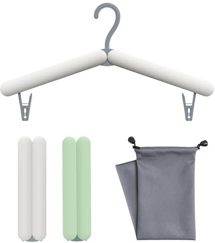 Sazfli 2er Pack Faltbare Reisekleiderbügel, Leichte und Tragbare Kleiderbügel mit Clips für Kleidung und Socken, Grau und Grün