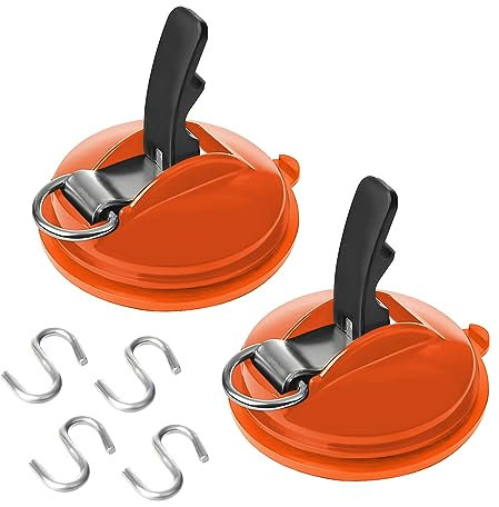 JNNJ 2 Stück Auto Saugnapf Haken, Auto Saugnäpfe Mit 4 S-Haken, Auto Halterung Zelte Saugnapfset Haken, Multifunktionaler Saugnapf Haken Für Werkstatt(Orange/Schwarz)
