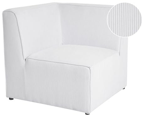 Beliani Modernes Sofa-Eckelement Stoffbezug Cord weiß 1-Sitzer für Modulsofa Lemvig