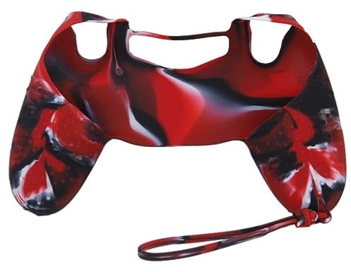 Tiuimk Funda de silicona con cordón para mando de PlayStation 4, diseño de camuflaje rojo