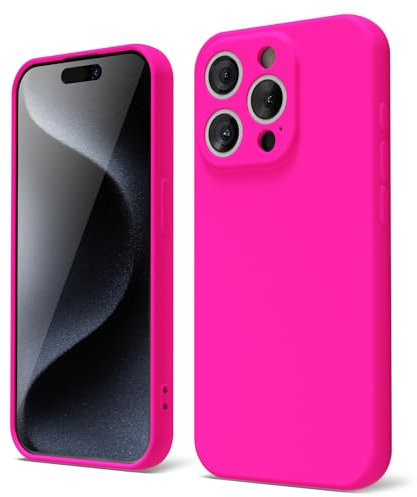 oakxco für iPhone 15 Pro Hülle Silikon Case mit Kameraschutz, Ultra Dünn Bunt Handyhülle Mädchen, Einfarbig Handy Hülle Slim Schutzhülle, Matt TPU Weich Gummi Glatt Silikonhülle Bumper, Neon Pink