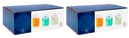 Tradineur - Pack de 2 Cajas de 6 Vasos Modelo Bodega - Capacidad: 345 ml - Fabricado en Vidrio Resistente - Apto para lavavajillas - Tamaño Aprox: Ø 8,5 x 9 cm - 12 Uds Totales