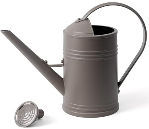 T4U 2L Lightweight Watering Can Indoor, Modern Fine Mist Plant Mister with Long Spout, Plastic Water Can Outdoor With Removable Sprinkler Head, Spray Bottle for Garden Flower (Brown)