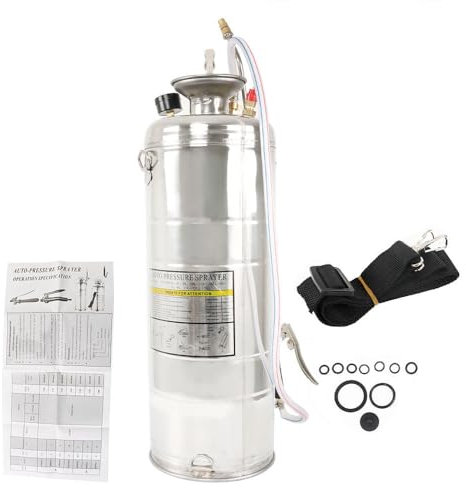 LiGuVCY Robuster Edelstahl-Sprüher, 14 l Edelstahl-Handpumpe, Sprüher für Rasen, Gartenbewässerung, Bodenreinigung (20 Stab & 91 cm, Silber)