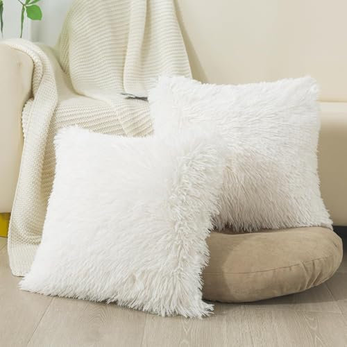DJDEA Confezione da 2 Cuscino Peloso in Felpa per Casa Divano Letto Cuscino Peloso in Felpa per Cuscini Decorativi Decorative 40x40 cm Bianca