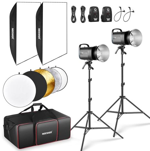 NEEWER Kit Luce Flash Monoluce 800W da Studio: 2pz Luce Stroboscopica S101-400W PRO 5600K con Trigger 2.4G/Lampade Pilota da 150W/Attacco Bowens/Softbox/Stativi/Riflettore/Borsa, Compatibile con QPRO